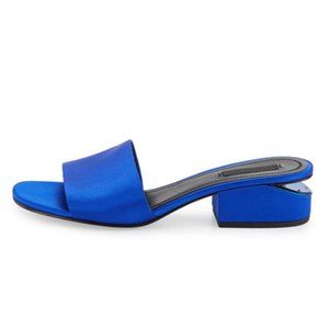 Alexander Wang Lou Sandal Slide Slipper in Cobalt Blue Satin and Leather